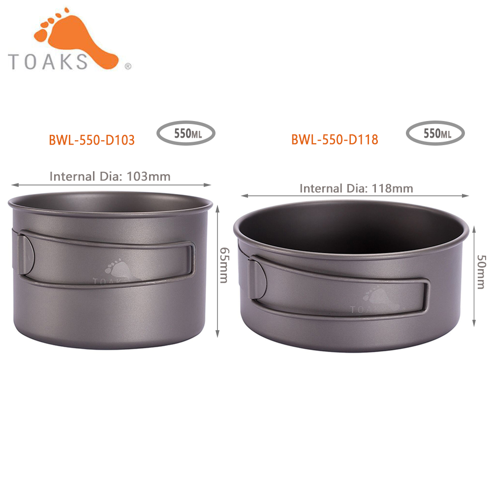 Camping Cooking Set Lightweight - TOAKS BWL-550 ตั้งแคมป์ไทเทเนียมชามพับน้ำหนักเบาแบบพกพา Tablware เครื่องครัว 550ml