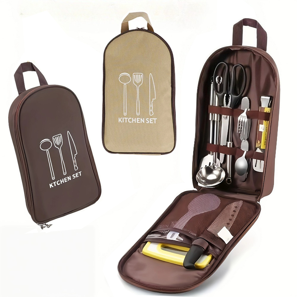 Camping Cooking Utensil Bag - กระเป๋าใส่เครื่องครัวแบบพกพาสำหรับกิจกรรมกลางแจ้ง กระเป๋าเก็บของสำหรับตั้งแคมป์ กระเป๋าใส่อุปกรณ์เดินทางแบบพกพา กระเป๋าปิกนิก กระเป๋าจัดระเบียบอุปกรณ์ทำอาหาร (ไม่รวมชุดภาชนะ)