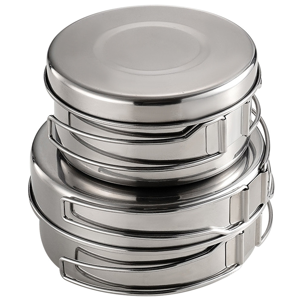 Camping Cooking Pots And Pans Set - ชุดเครื่องครัวแคมป์ปิ้งสแตนเลส 1 ชุด แบบพกพา น้ำหนักเบา สำหรับทำอาหารกลางแจ้ง