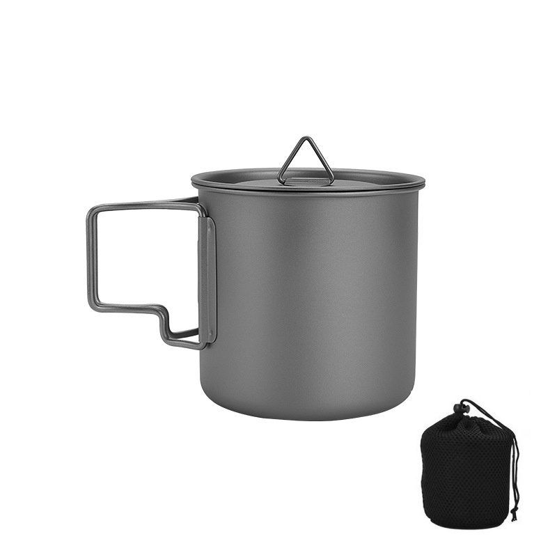 Camping Cooking Set Lightweight - แก้วตั้งแคมป์ไทเทเนียมพร้อมที่จับพับได้ น้ำหนักเบา พกพาสะดวก ชุดแก้วสำหรับทำอาหารกลางแจ้ง สำหรับการเดินป่าและการเดินทาง
