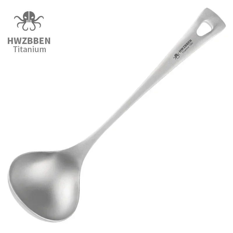 Camping Cooking System - ช้อนซุปไททาเนียมกลางแจ้ง hwzbben มีด้ามยาวเครื่องใช้บนโต๊ะอาหารสำหรับตั้งแคมป์ทำอาหารแบบพกพา Ti86รับประทานอาหารในครัว