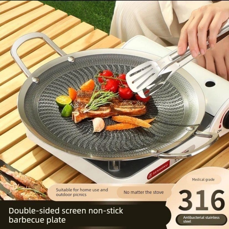 Camping Cooking Gas Stove - กระทะย่างบาร์บีคิวอเนกประสงค์สแตนเลส 316 สำหรับตั้งแคมป์ ครัวเรือน ใช้ได้กับเตาแม่เหล็กไฟฟ้าและเตาแก๊ส