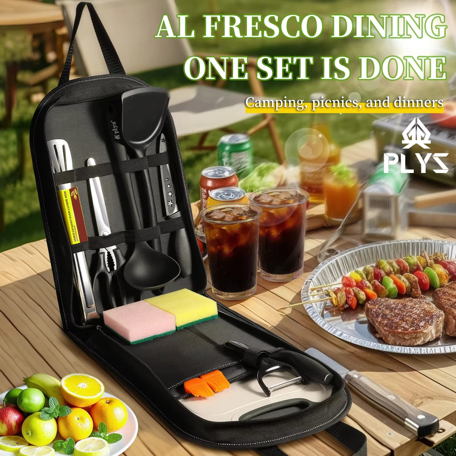 Quechua Camping Cooking Set - อุปกรณ์กลางแจ้งแบบพกพาชุด 10 ชิ้นบาร์บีคิวกลางแจ้งตั้งแคมป์เครื่องครัวสําหรับกระเป๋าเป้สะพายหลังบาร์บีคิวไทเทเนียมตั้งแคมป์