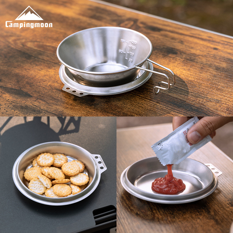 Camping Cooking Frying Pan - กระทะสแตนเลสหนาพิเศษ CAMPINGMOON S-SD พร้อมฝาปิดแบบ Deep Snow