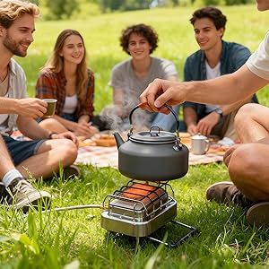 Camping Cooking Gas Stove - เตาและเครื่องทำความร้อนแบบพกพา 2 in 1 สำหรับตั้งแคมป์ เตาแก๊สสำหรับทำอาหาร