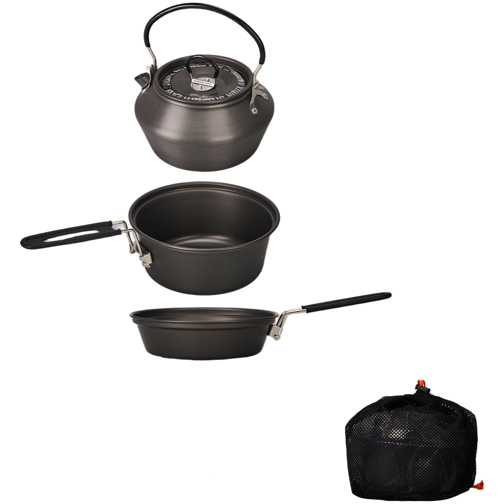 Camping Cooking Pots And Pans Set - ชุดเครื่องครัวแคมป์ปิ้งอลูมิเนียมอัลลอยน้ำหนักเบา 3 ชิ้น หม้อ กระทะ กาต้มน้ำ