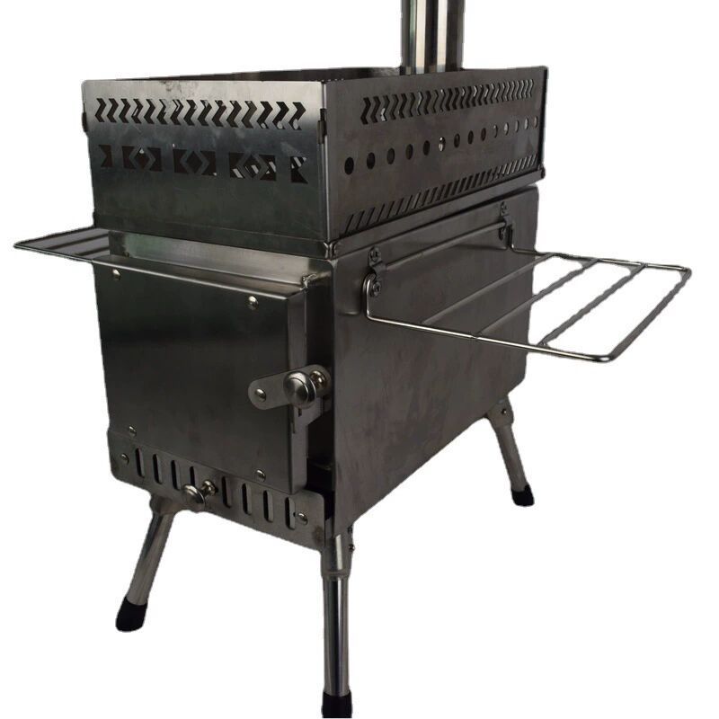 Camping Cooking Fire Stove - เตาเผาไม้พับได้สแตนเลสแบบพกพาสำหรับตั้งแคมป์ ทนทาน เหมาะสำหรับทำอาหารกลางแจ้ง ปิกนิก และบาร์บีคิว