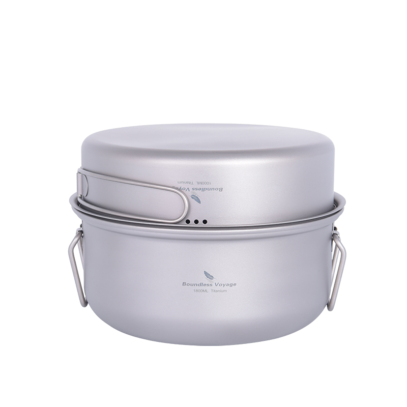 Camping Cooking Pots And Pans Set - ชุดเครื่องครัวสำหรับตั้งแคมป์กลางแจ้ง Boundless Voyage Titanium Steamer พร้อมหม้อตุ๋น