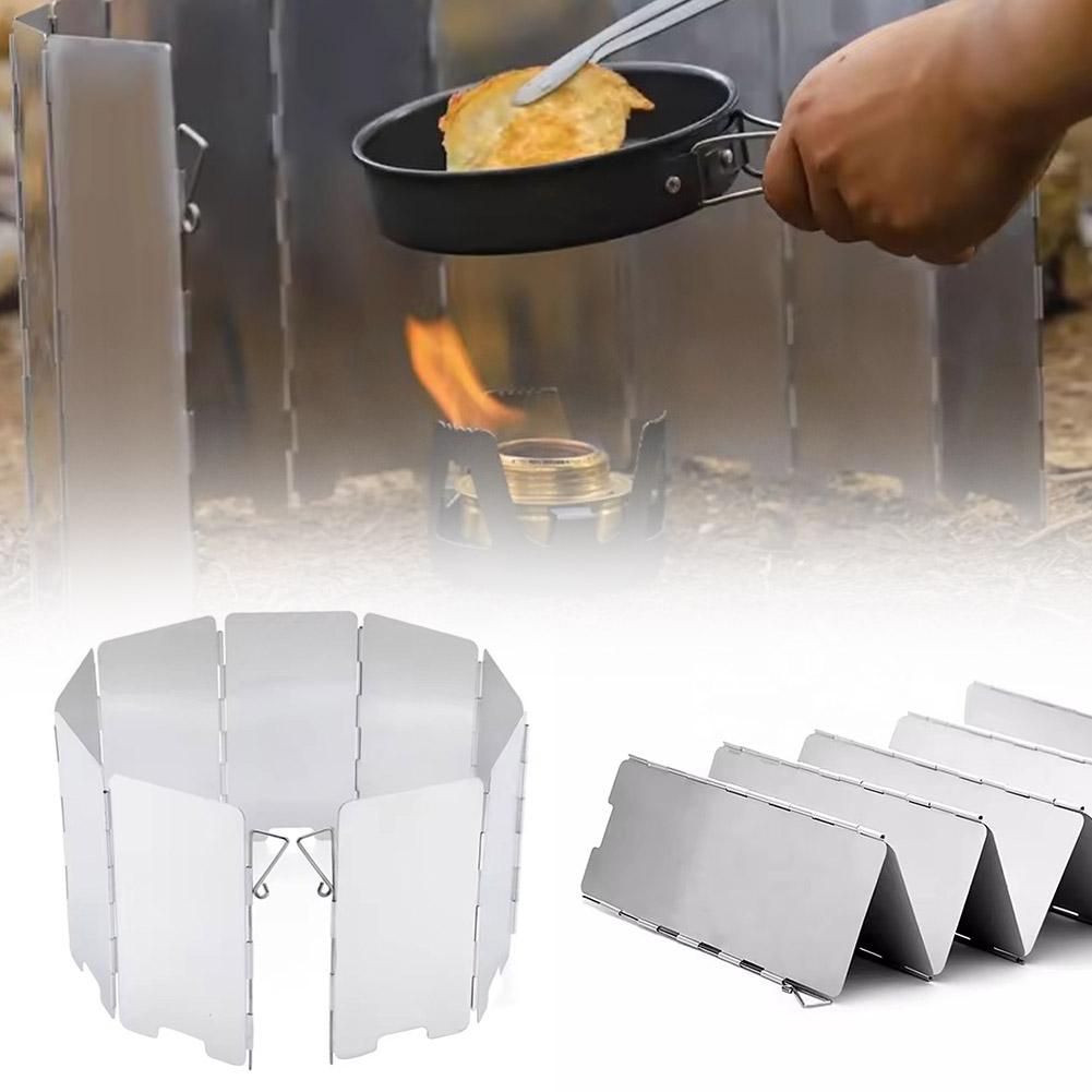 Camping Cooking Tripod - แผ่นบังลมพับได้สำหรับเตาแก๊สกลางแจ้ง อุปกรณ์เสริมสำหรับเตา