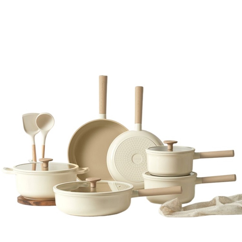 Camping Cooking Pots And Pans Set - ชุดเครื่องครัวเซรามิกไทเทเนียมสีขาวราคาถูกยี่ห้อ Geling ของจีน ขายส่ง 8 ชิ้น