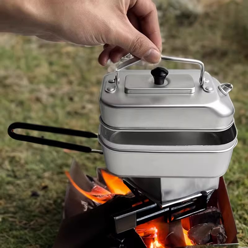 Camping Cooking Pot Stainless Steel - กาน้ำชาแบบพกพาสำหรับปิกนิกการตั้งแคมป์ท่องเที่ยวกาต้มน้ำรับประทานอาหารกลางแจ้งตกปลาแคมป์เดินป่ากาต้มน้ำในครัว