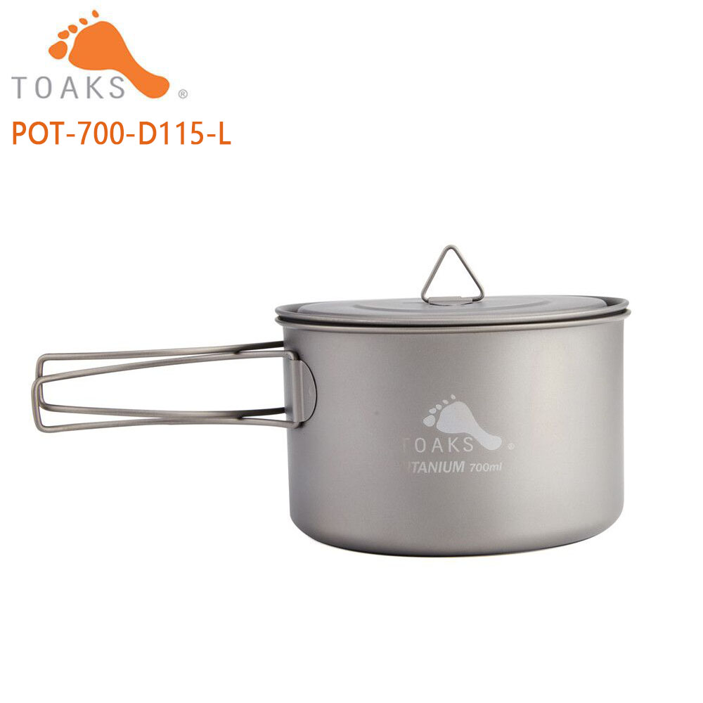 Camping Cooking System - เครื่องครัวไทเทเนียมสำหรับตั้งแคมป์หม้อกลางแจ้งสามารถใช้เป็นถ้วยชามและกระทะได้ POT-700-D115-L 90กรัม