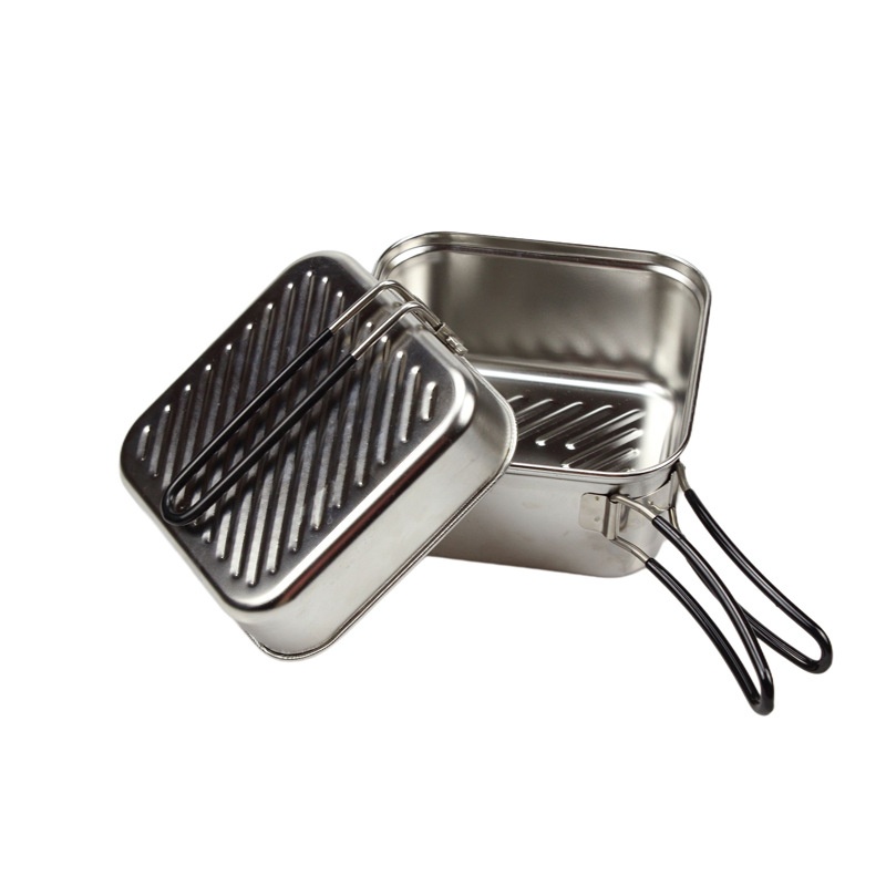 Camping Cooking Frying Pan - ชุดหม้อทำอาหารกลางแจ้งสแตนเลสสำหรับแคมป์ปิ้ง น้ำหนักเบา 1.1 ลิตร พับเก็บได้ พกพาสะดวก