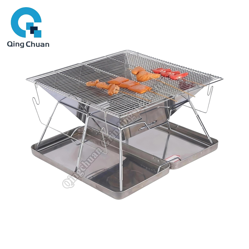 Camping Cooking Fire Stove - เตาปิ้งย่างแบบพับได้ สแตนเลส ใช้ถ่าน เหมาะสำหรับตั้งแคมป์ ทำอาหารกลางแจ้ง เดินป่า