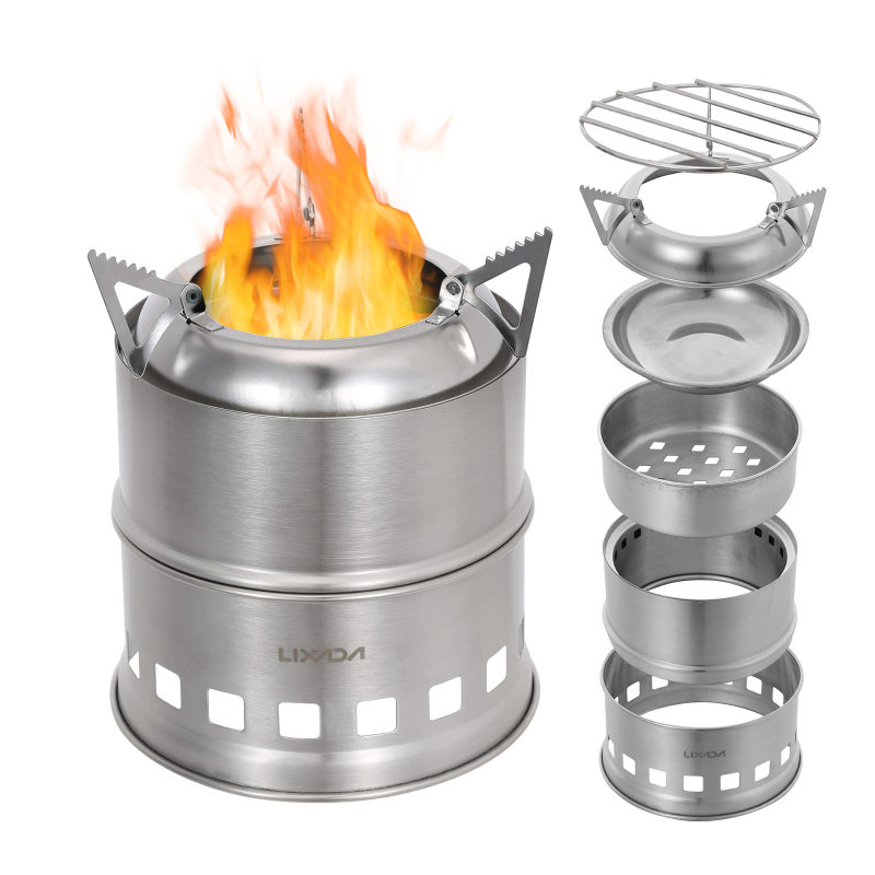 Camping Cooking System - Lixada เตาไม้สแตนเลสสำหรับตั้งแคมป์เตาแอลกอฮอล์กลางแจ้งทำอาหารปิกนิกบาร์บีคิวตั้งแคมป์เดินทาง