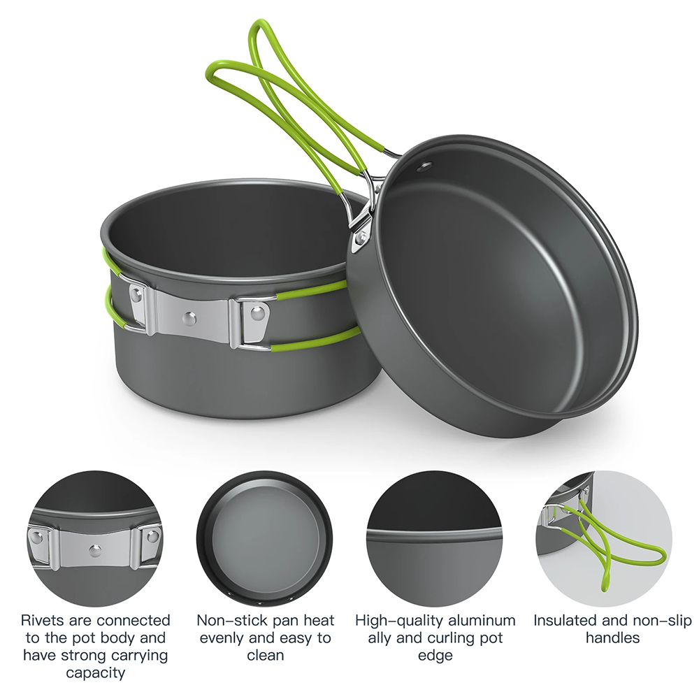Quechua Camping Cooking Set - ชุดหม้อทำอาหารกลางแจ้งสำหรับตั้งแคมป์สำหรับ 2-3 คน 4 ชิ้น วัสดุอะลูมิเนียมอัลลอยด์แข็ง