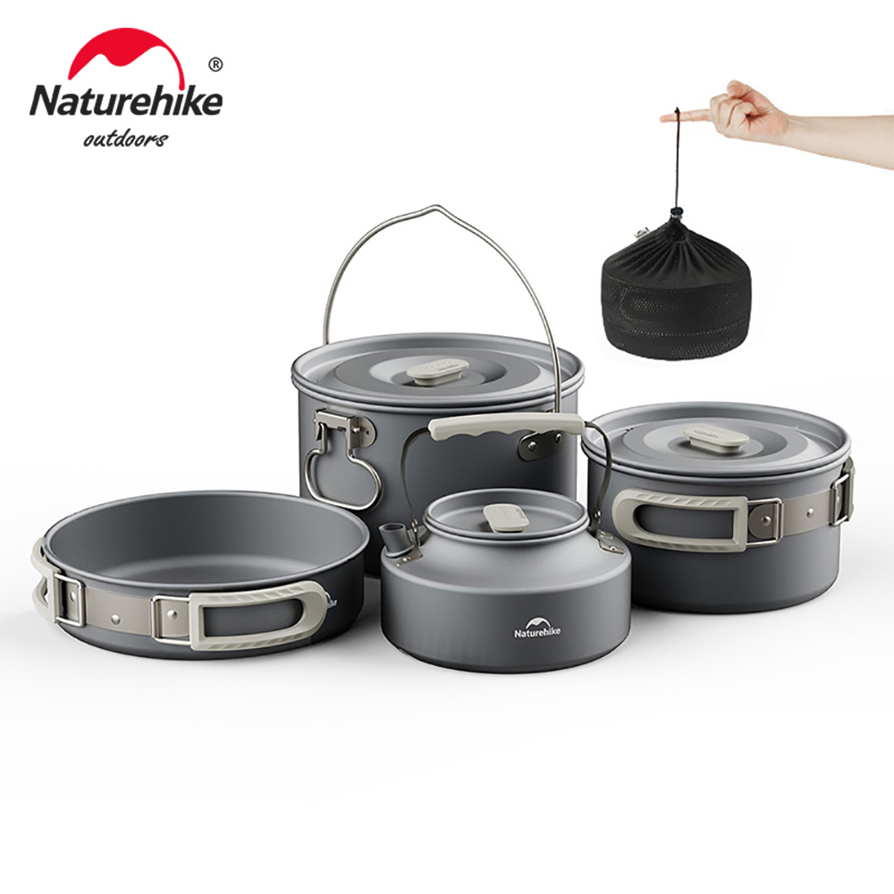 Quechua Camping Cooking Set - Naturehike ชุดเครื่องครัวตั้งแคมป์กระทะกลางแจ้งกาต้มน้ําแบบพกพาพับบนโต๊ะอาหารเครื่องครัวอุปกรณ์ทําอาหาร