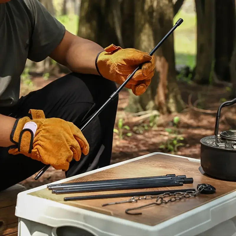 Camping Cooking Tripod - ขาตั้งสามขาสำหรับเตาไฟกลางแจ้งแบบพกพา อุปกรณ์ทำอาหารสำหรับตั้งแคมป์ ขาตั้งสามเหลี่ยมสำหรับแขวนหม้อ ตะแกรงย่างสำหรับปิกนิก