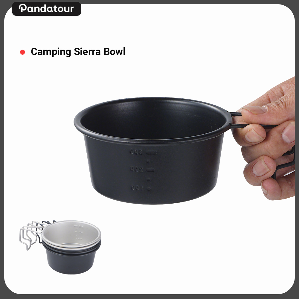 Camping Cooking Set Lightweight - แพนด้าทัวร์ ชุดอุปกรณ์ทำอาหารสำหรับแคมป์ปิ้งกลางแจ้ง ชามเซียร์รา พร้อมขีดบอกปริมาณ ด้ามจับพับได้ ทำจากสแตนเลส