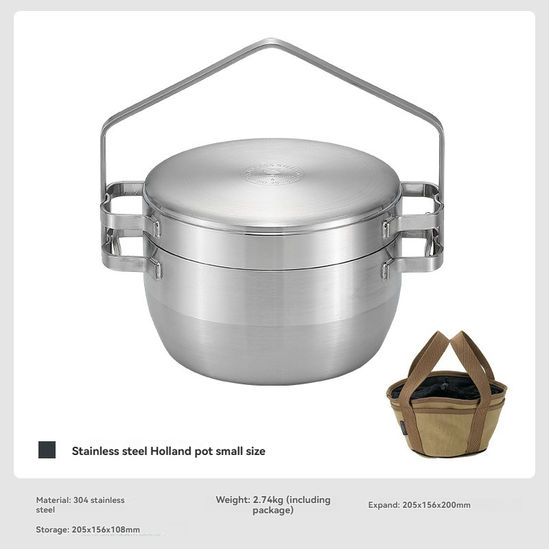 Camping Cooking Frying Pan - DO-25 หม้อแขวนสแตนเลสหนาพิเศษสำหรับใช้งานกลางแจ้ง หม้อตุ๋น หม้อแคมป์ปิ้งอเนกประสงค์ กระทะทอด หม้อต้ม