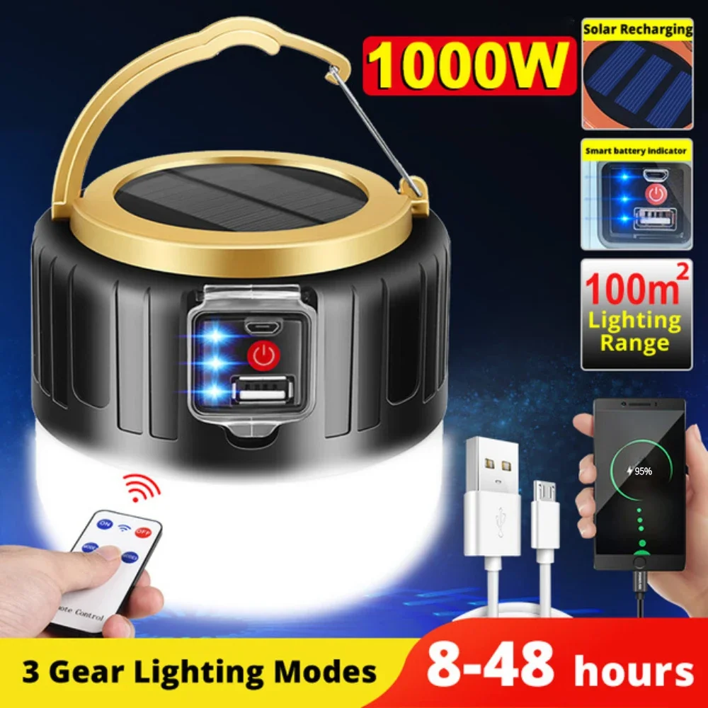 Camping Cooking Tent - 1000W กลางแจ้งพลังงานแสงอาทิตย์ LED Camping Light USB