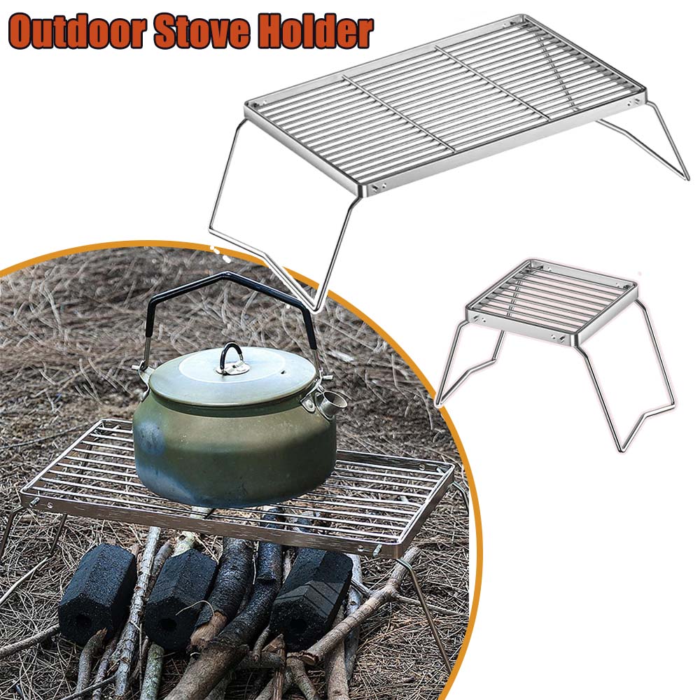 Camping Cooking Tripod - ที่วางเตาสแตนเลสน้ำหนักเบาสำหรับฤดูร้อนกลางแจ้ง ชั้นวางแบบพกพาขนาดกะทัดรัด ใช้งานได้หลากหลายสำหรับการตั้งแคมป์ เดินป่า และบาร์บีคิว