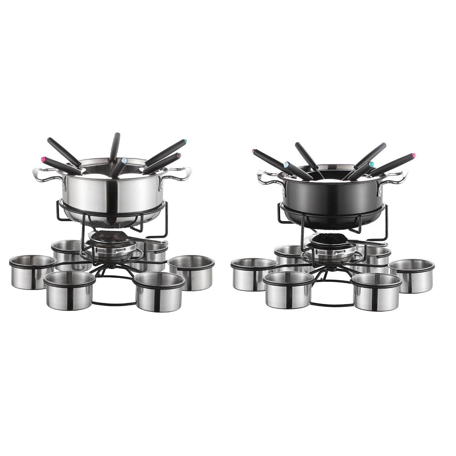 Camping Cooking Pot Stainless Steel - ชุดหม้อฟองดูพร้อมเตาปรุงอาหารแบบหนาพิเศษอเนกประสงค์ ใช้งานได้หลากหลาย เหมาะสำหรับงานแต่งงาน งานเลี้ยงวันเกิด ปิกนิก แคมป์ปิ้ง