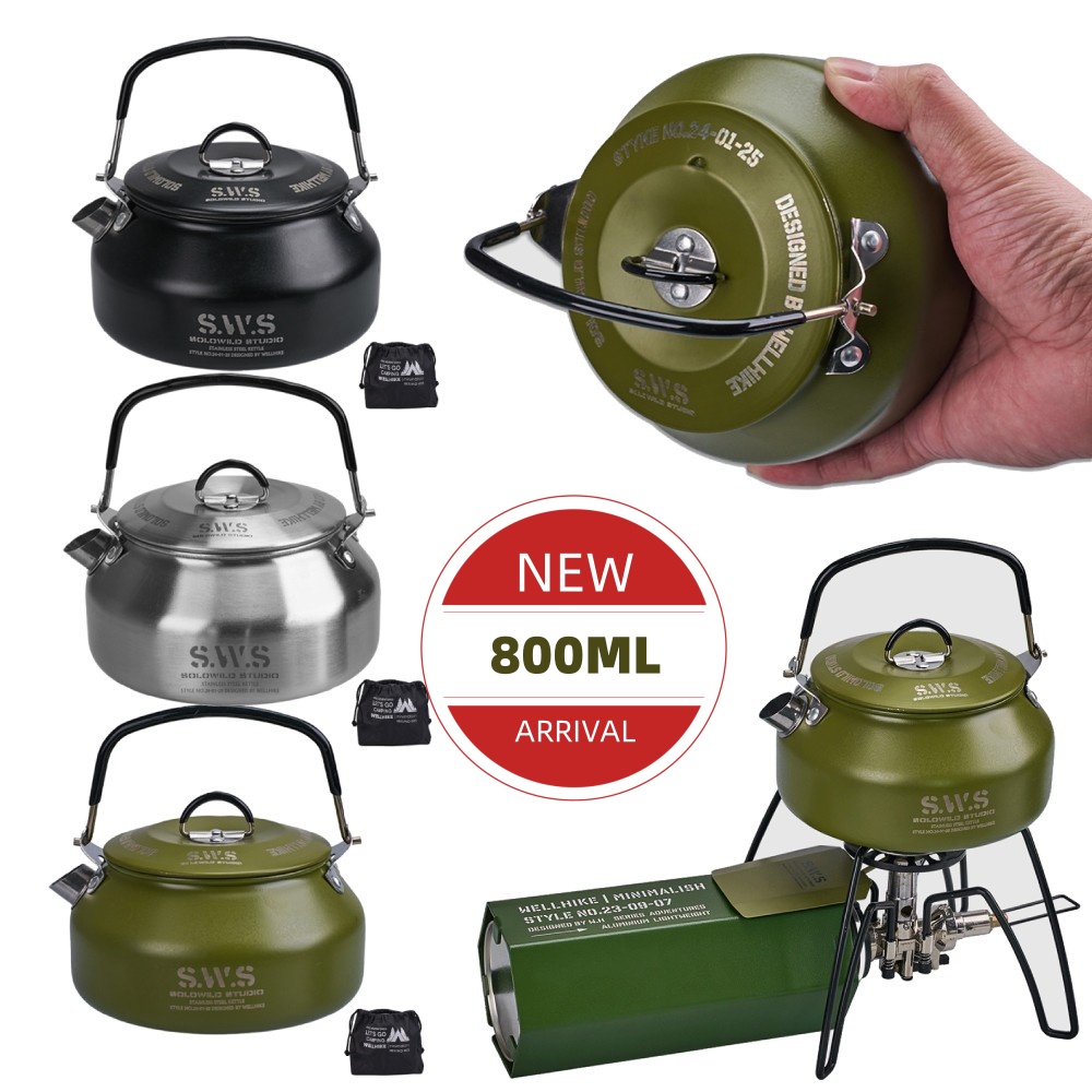 Camping Cooking Set Lightweight - 0.8L กาต้มน้ําตั้งแคมป์กลางแจ้งพร้อมที่จับกาต้มน้ําบนโต๊ะอาหาร Anti-SLIP หม้อกาแฟน้ําหนักเบาสําหรับตั้งแคมป์ท่องเที่ยวกลางแจ้ง