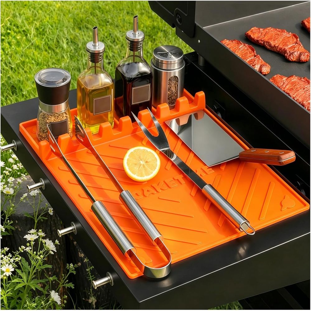 Camping Cooking - แผ่นรองย่างซิลิโคนหรืออุปกรณ์เสริมสำหรับเตาปิ้งย่าง อุปกรณ์ครัว บาร์บีคิว ของใช้จำเป็นสำหรับเคาน์เตอร์ครัว กลางแจ้ง แคมป์ปิ้ง