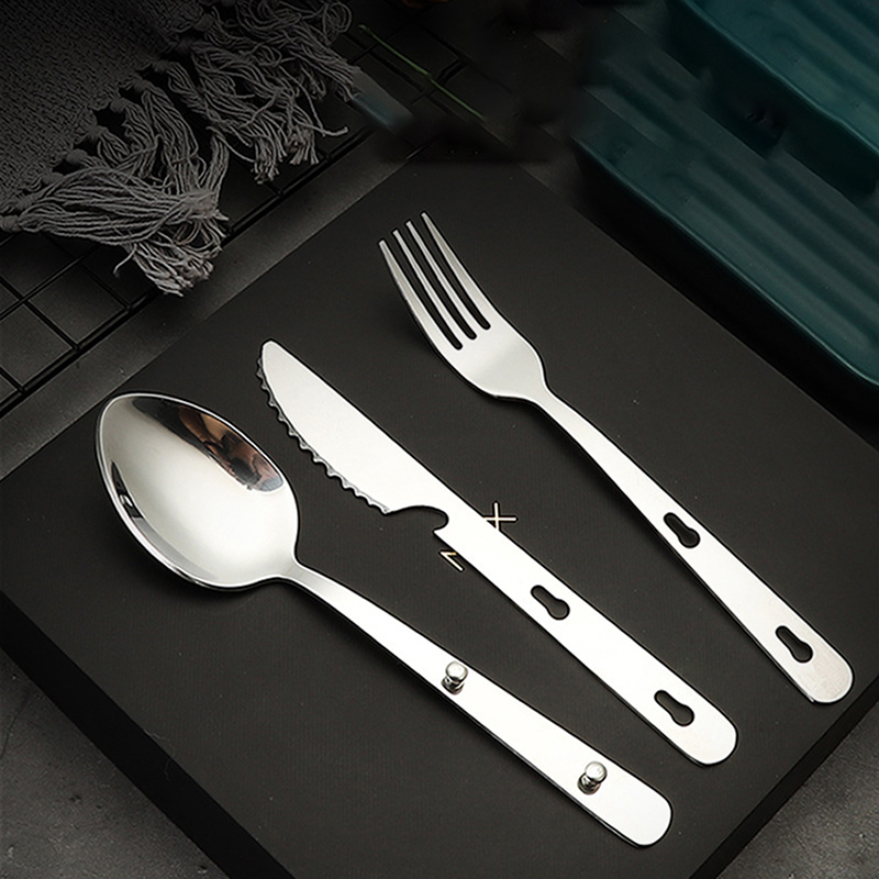 Quechua Camping Cooking Set - ชุดช้อนส้อมมีดพกพาสแตนเลส 3 ชิ้น/ชุด ช้อน ส้อม มีด