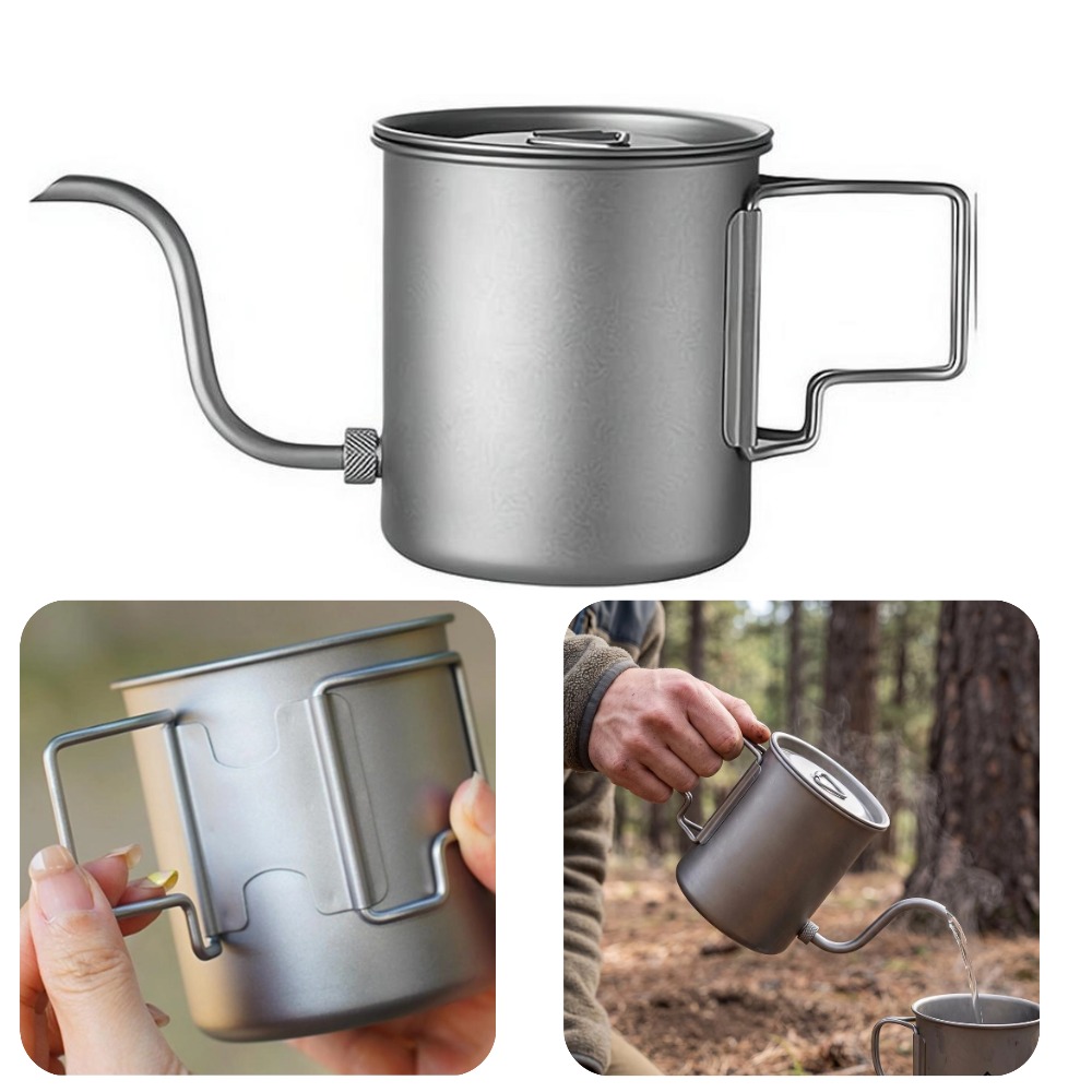 Camping Cooking Set Lightweight - กาต้มน้ำไทเทเนียมบริสุทธิ์ 420 มล. สำหรับแคมป์ปิ้ง แบบกูสเนค น้ำหนักเบา