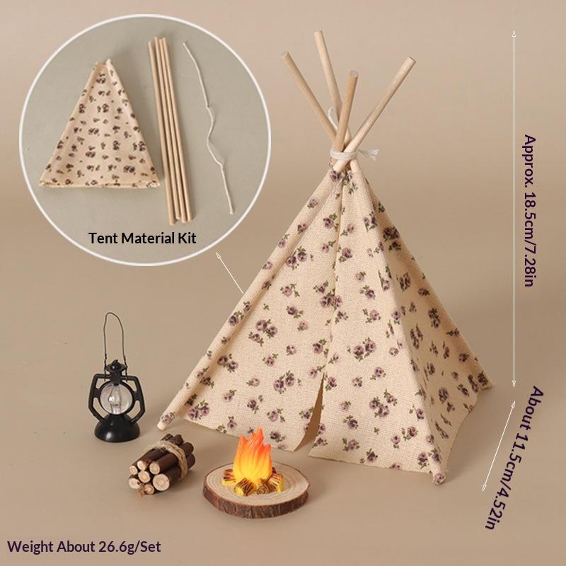 Camping Cooking Tent - ชุดบ้านตุ๊กตาขนาด 1/12 จำนวน 1 ชุด พร้อมฉากตกแต่งทำอาหารปิ้งย่างกลางแจ้ง