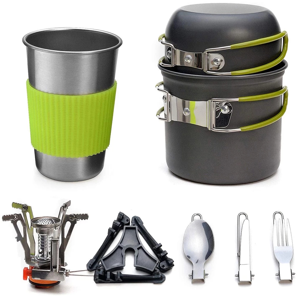 Camping Cooking Kits - ชุดเครื่องครัวตั้งแคมป์พร้อมเตาชุดทําอาหารกลางแจ้งหม้อกลางแจ้งบนโต๊ะอาหารท่องเที่ยวห้องครัวเดินป่าปิคนิคบาร์บีคิว