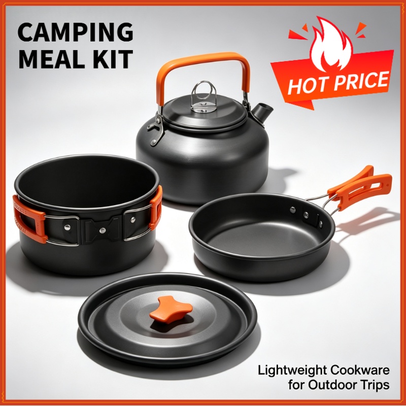 Camping Cooking Kits - ชุดอุปกรณ์ทำอาหารสำหรับตั้งแคมป์ ชุดเครื่องครัวสำหรับเดินทาง ชุดอุปกรณ์ปิกนิกกลางแจ้ง กาต้มน้ำสำหรับ 2-3 คน