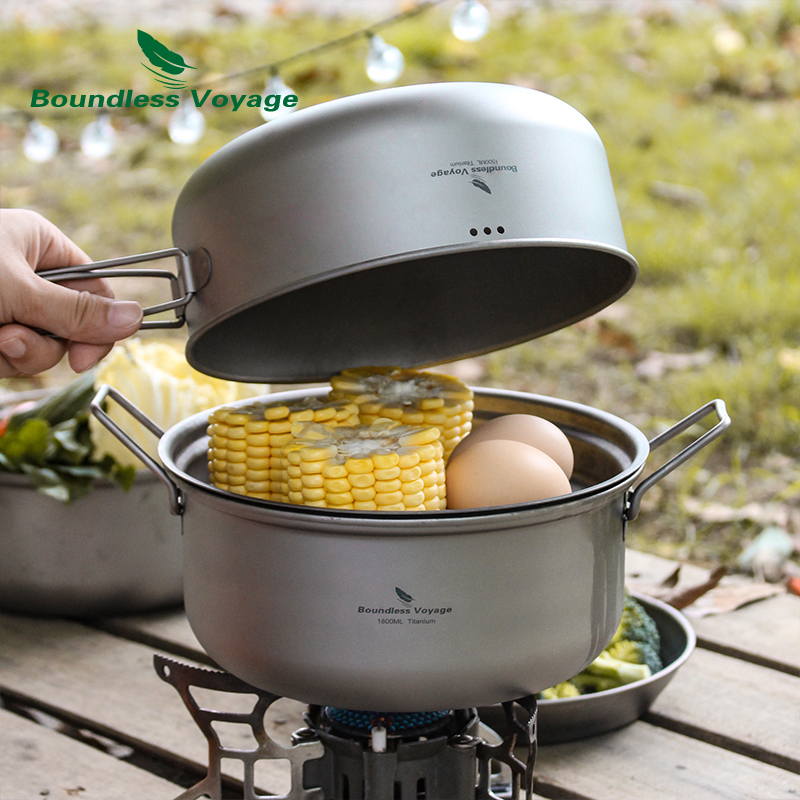 Boundless Voyage ไทเทเนียม Ste - Camping Cooking Pots And Pans Set บทวิจารณ์และราคา