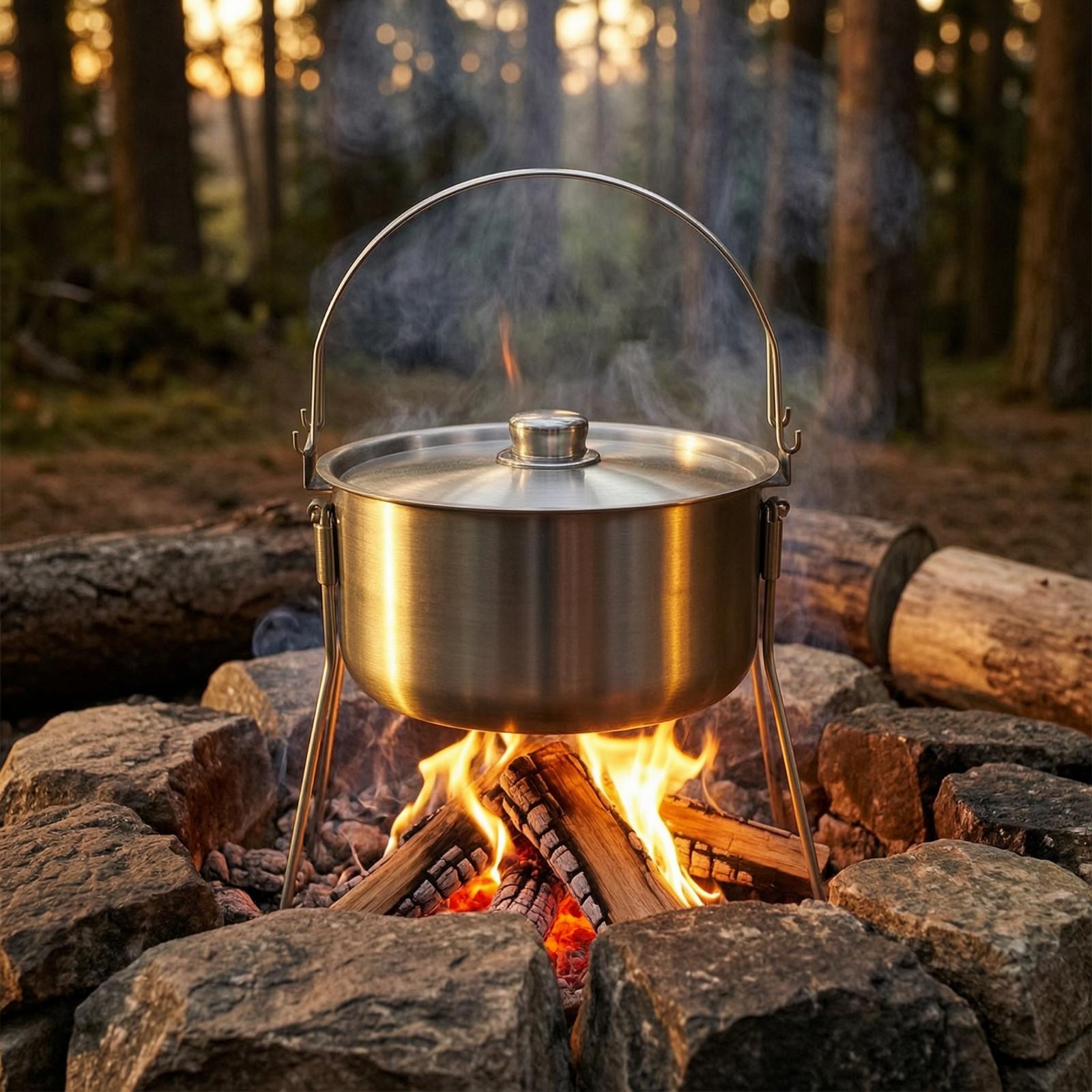 หม้อพร้อมขาตั้งสามขา หม้อแคมป์ - Camping Cooking Tripod บทวิจารณ์และราคา