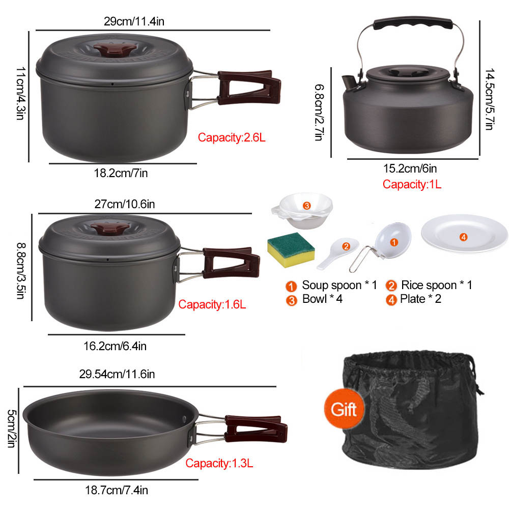 ชุดหม้อปิกนิกสำหรับทำอาหารกลาง - Camping Cooking Pots And Pans Set บทวิจารณ์และราคา