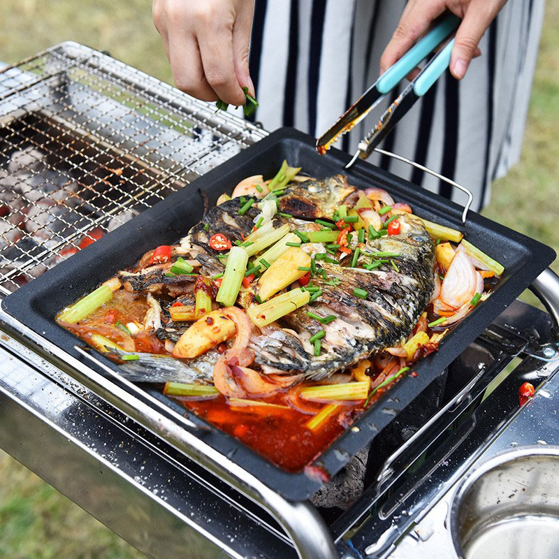 กระทะย่างทรงสี่เหลี่ยมหนาสำหรั - Camping Cooking Frying Pan บทวิจารณ์และราคา