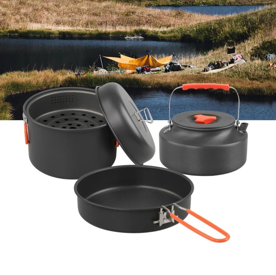 ชุดหม้อนึ่งหม้ออาหารสำหรับตั้ง - Camping Cooking Pots And Pans Set บทวิจารณ์และราคา