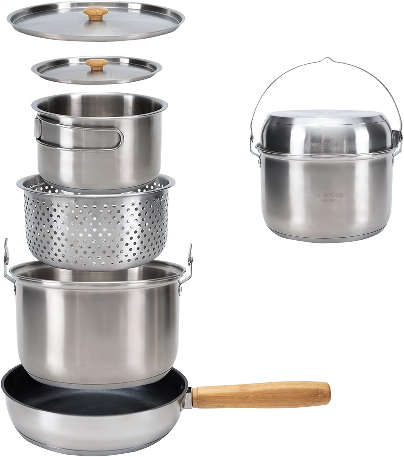 ชุดเครื่องครัวแคมป์ปิ้งสแตนเลส - Camping Cooking Pots And Pans Set บทวิจารณ์และราคา