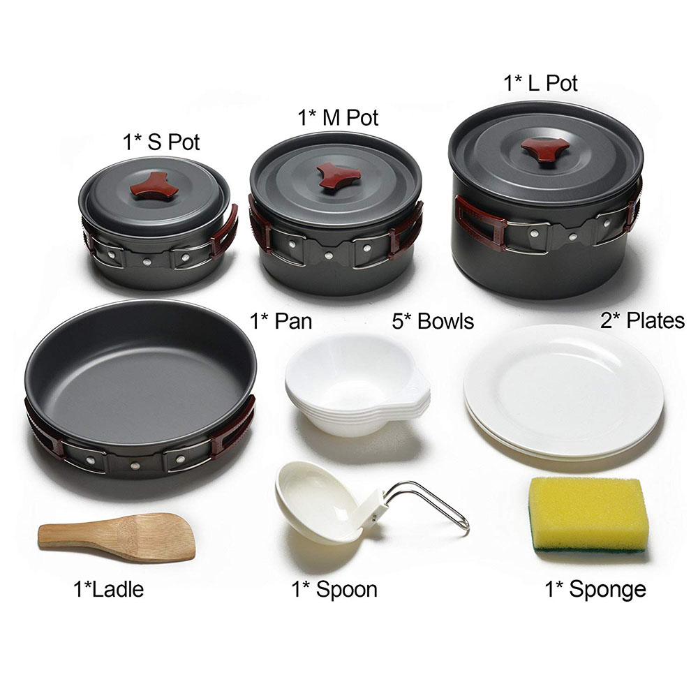 ชุดเครื่องครัวตั้งแคมป์กลางแจ้ - Camping Cooking Pots And Pans Set บทวิจารณ์และราคา
