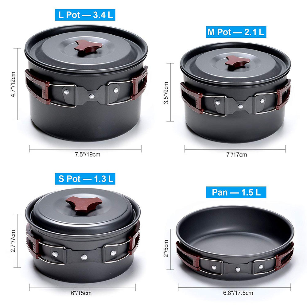 ชุดเครื่องครัวตั้งแคมป์กลางแจ้ - Camping Cooking Pots And Pans Set บทวิจารณ์และราคา