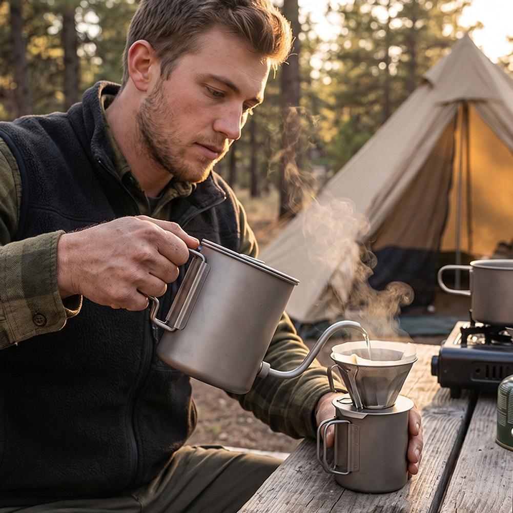 กาต้มน้ำไทเทเนียมบริสุทธิ์ 420 - Camping Cooking Set Lightweight บทวิจารณ์และราคา