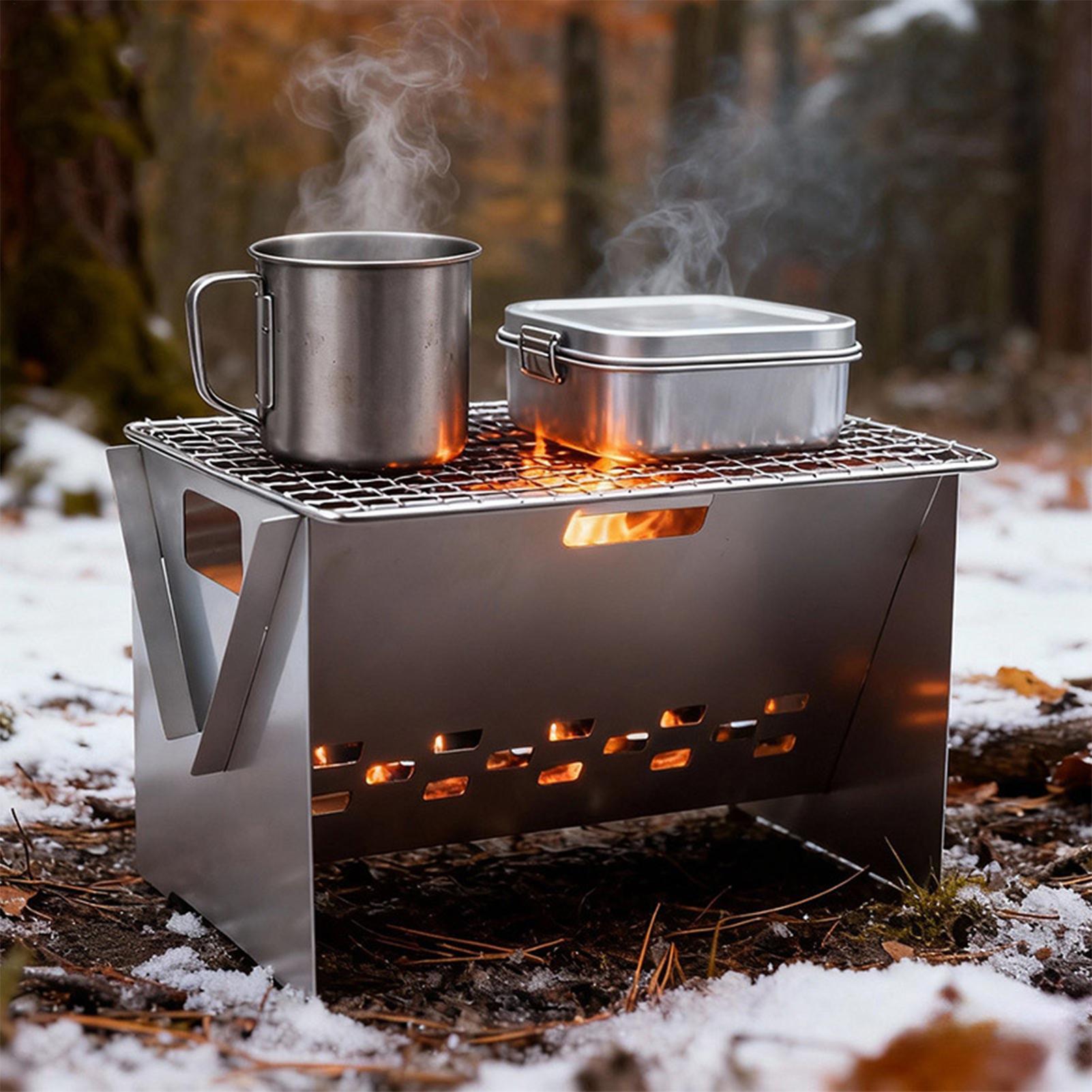 เตาถ่านพับได้แบบพกพา ทำจากสแตน - Camping Cooking Fire Stove บทวิจารณ์และราคา